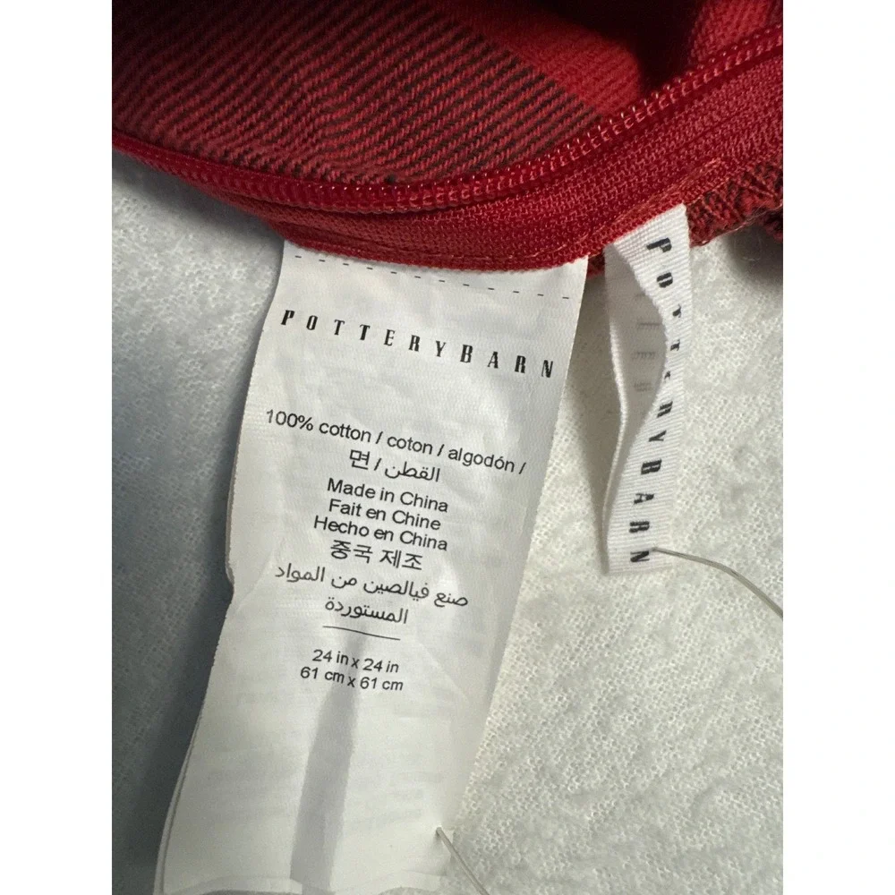 Pottery Barn Pillow Cover Unisex 24x24 Red Buffalo Check Plaid Cotton Twill
